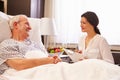 Female Doctor Talking To Senior Male Patient In Hospital Bed Royalty Free Stock Photo