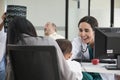 Female doctor teases boy before examination. Royalty Free Stock Photo