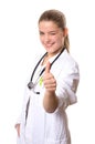 Female doctor twinkling, thumbs up Royalty Free Stock Photo