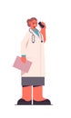 Female doctor in uniform holding clipboard and talking on phone healthcare medicine concept Royalty Free Stock Photo