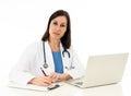 Female doctor working on medical expertise and searching information on laptop at hospital office Royalty Free Stock Photo