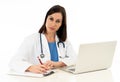 Female doctor working on medical expertise and searching information on laptop at hospital office Royalty Free Stock Photo