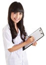 Female doctor writing on binder clip Royalty Free Stock Photo