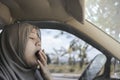 Female Driver Asleep While Driving a Car Royalty Free Stock Photo