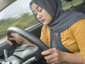 Female Driver Asleep While Driving a Car Royalty Free Stock Photo