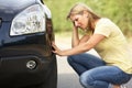 Female Driver Broken Down On Country Road