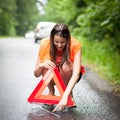 Female driver after her car has broken down Royalty Free Stock Photo