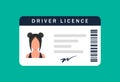 Female driver`s license, identity card, personal data. Vector illustration flat design Royalty Free Stock Photo