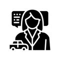 female driving school instructor glyph icon vector illustration