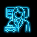 female driving school instructor neon glow icon illustration