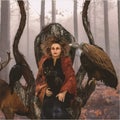 Female Druid In A throne With Animals, Shaman In The Forest. Royalty Free Stock Photo