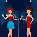 Female Duet in Night Club Vector Illustration