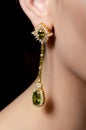 Female ear in jewelry earrings Royalty Free Stock Photo