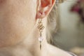 Tiny elegant metal wire stone bead earring