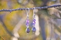 female ear wearring labradorite and white seed earring Royalty Free Stock Photo