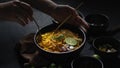 Female eating Noodles curry soup with Chicken Khao Soi