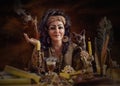 Female Egyptian astrologer with cat