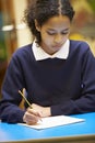 Female Elementary School Pupil Writing Book In Classroom Royalty Free Stock Photo