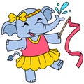 The female elephant calf happily dances ballet, doodle icon image kawaii