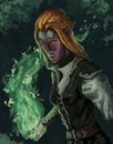 Female elf mage wielding natural organic magic spells - Digital fantasy painting