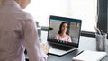 Female employee have webcam call with business partner Royalty Free Stock Photo