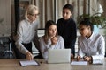 Female employee presenting sales report, new idea for project Royalty Free Stock Photo