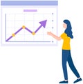 Female employees work with data analysis. Women analysing diagrams, statistical presentation