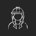 Female engineer chalk white icon on black background