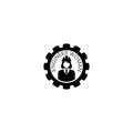 Female engineer logo. Person work icon. Female engineer gear icon