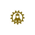 Female engineer logo. Person work icon. Female engineer gear icon