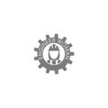 Female engineer logo. Person work icon. Female engineer gear icon