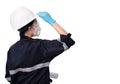 Female engineer wearing protective mask and glove to protect against Covid-19 isolated on white background with clipping path Royalty Free Stock Photo