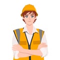 Female Engineer in white Hard hat folded arms