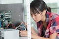 Female engineer working with circuits Royalty Free Stock Photo