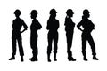 Female engineers standing in different positions silhouette set vector. Modern girl workers with anonymous faces silhouette. Women