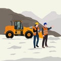 Female engineers and the worker are controlling the mineral mining site vector illustration