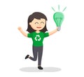 Female environmental activist holding a bulb Royalty Free Stock Photo