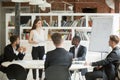 Female executive coaching group of corporate employees during br Royalty Free Stock Photo