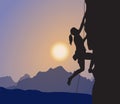 Female Explorer, Rock Climber, Mountaineering, Sunset Royalty Free Stock Photo