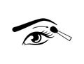 Female eye and brush vector icon. Makeup applying scheme for eyeshadows packaging