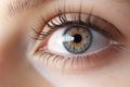 Female eye close-up. The concept of vision treatment, ophthalmology. Generative AI