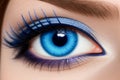 female eye close up. Human blue eye realistic beautiful closeup zoom. Generative AI