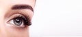 Female eye with long false eyelashes Royalty Free Stock Photo