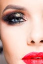Female eye with Smokey eyes, makeup, close-up. Bright makeup Royalty Free Stock Photo