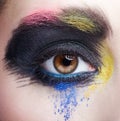 Female eye with unusual artistic painting makeup