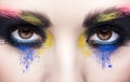 Female eye with unusual artistic painting makeup