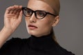 Female Eyewear Style. Beautiful Woman In Fashion Eyeglasses