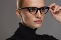 Female Eyewear Style. Beautiful Woman In Fashion Eyeglasses