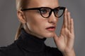 Female Eyewear Style. Beautiful Woman In Fashion Eyeglasses