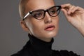 Female Eyewear Style. Beautiful Woman In Fashion Eyeglasses